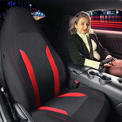 CAR PASS Bucket Car Seat Cover, Breathable 3D Air Mesh-100% Sporty Fabric Front Seats, Airbag Compatible, Universal Fit Automotive SUV Truck Sedan Vans Women, High Back Two Front 2 Piece, Black Red - color: Black Red, size: Two Front Seats