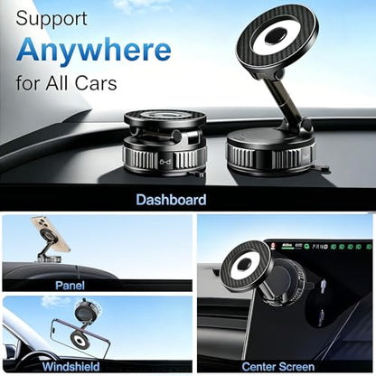 Magnetic Phone Holder for Car, 360° Rotation Magnetic Car Phone Mount, Vacuum Suction Dashboard Windshield Cell Phone Car Mount, Universal Tesla Magnetic Holder for MagSafe iPhone Android