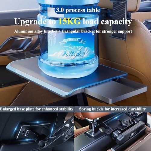 Aluminum Alloy Car Tray Table Adjustable Seat Back Laptop Desk Portable Foldable Car Seat Table Travel Tray with Mobile Phone and Tablet Holder for Car Travel,Working, Writing, Eating