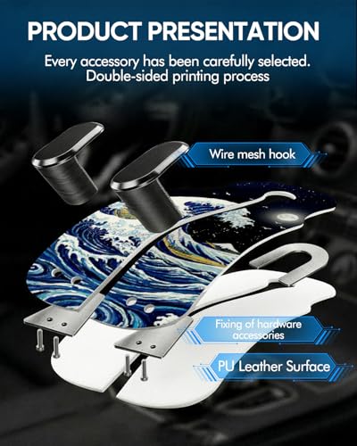 WOCOCN 2 Pack Car Purse Hook for Car Seat Headrest, Double-Sided PrintingPU Leather Purse Holder with Metal Hook, Cute Car Accessories for Women, Men (Car hook - Starry Sky Waves A) - color: Car hook - Starry Sky Waves A
