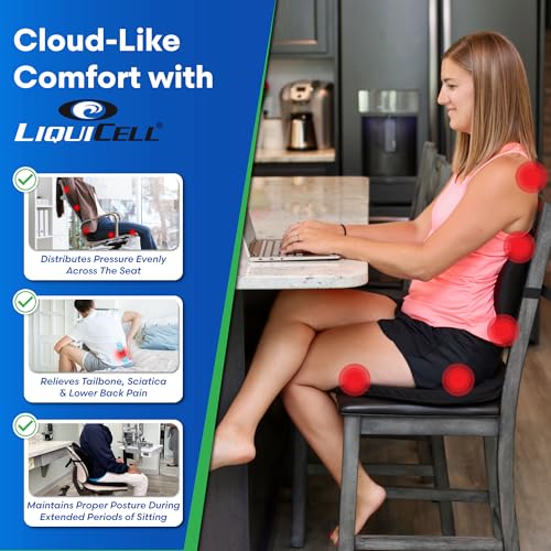 ERGO21 Original Seat Cushion - Liquicell Membrane Technology for Pressure Relief, Tailbone Pain, Sciatica, Hip & Lower Back Pain - Long Sitting on Car Seat, Office/Home Chair (18" W x 17" x 3") - size: 18W x 17 x 3