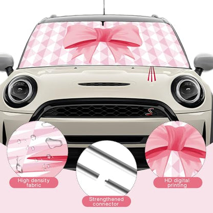 Car Windshield Sun Shade, Cute Bow Sun Visor - Wear-Resistant Black Tape, Foldable 59'x27.5'/63''x31.5'' - color: Diamond Bow, size: Small