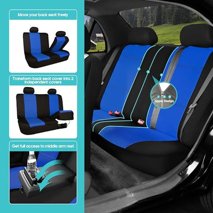 FH Group Waterproof Neoprene Car Seat Covers Full Set – Universal Fit Front & Split Bench Rear Seat Covers, Airbag Compatible Automotive Seat Protectors for Cars, SUVs & Vans, Blue - color: Blue, style: Full Set