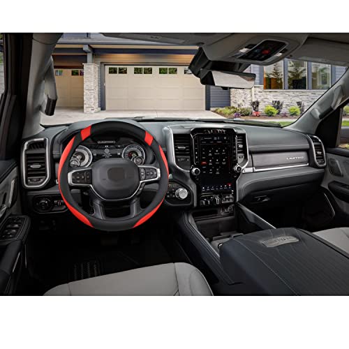 West Llama Customized Auto Car Steering Wheel Cover for Dodge RAM 1500 2500 3500, 15.5-16 inch (Black+Red-Large Size) - color: A-Black+Red, size: Large Size (15 ½''-16'')