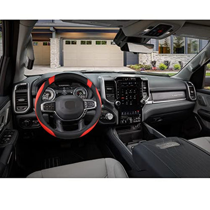 West Llama Customized Auto Car Steering Wheel Cover for Dodge RAM 1500 2500 3500, 15.5-16 inch (Black+Red-Large Size) - color: A-Black+Red, size: Large Size (15 ½''-16'')