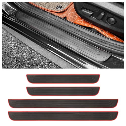 4PCS Car Door Sill Protector,Anti-Scratch Rubber Car Door Protector Edge Guards for Door Steps,Universal Waterproof Door Threshold Strips Exterior Accessories for Car Truck SU (Black+Red, Width 1.96") - color: Black+Red, size: Width 1.96"