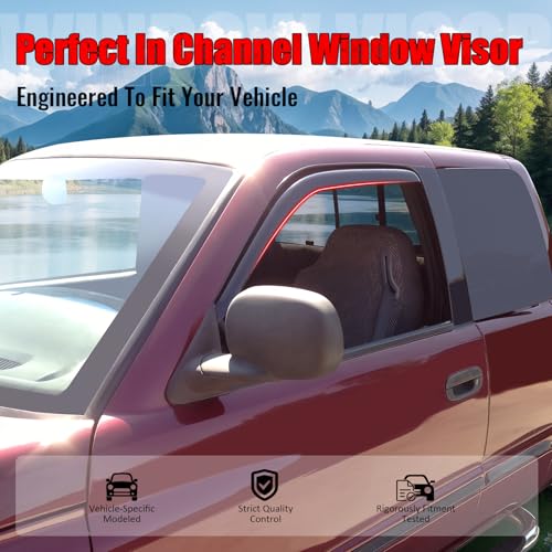IKON MOTORSPORTS in Channel Window Visors Compatible with 1994-2001 Dodge Ram, Smoke Slim Style Wind Deflector 2Pcs, 1995 1996 1997 1998 1999 2000