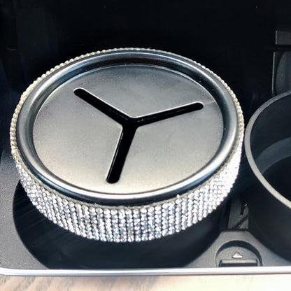 INSTOME Bling Car Trash Can with Lid，Bling Car Change Holder with Lid,Mini Trash Can Cup Holder in Console Pocket Dustbin Cans Portable for Car, Home, Office - color: silver