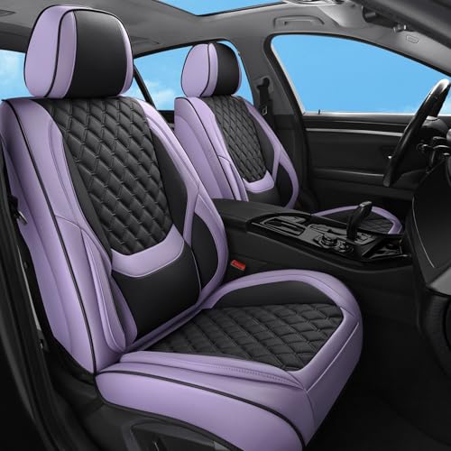 Car Seat Covers Full Set Purple, Luxury Faux Leather Waterproof Non-Slip Women Seat Protector Universal Fit for Most Cars SUVs Trucks Pick-ups,Car Interior Accessories (Light Purple Black-Full Set) - color: Light Purple Black-Full Set