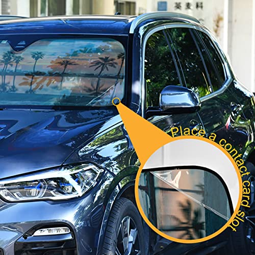 Beach Palm Windshield Sun Shade - Foldable Car Front Window Sunshades for Most Sedans SUV Truck - Blocks UV Rays and Keeps Your Vehicle Cool, 55*27.6inch - color: Beach Palm, size: 55*27.6inch