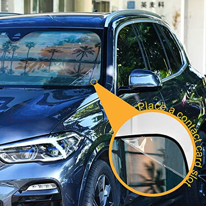 Beach Palm Windshield Sun Shade - Foldable Car Front Window Sunshades for Most Sedans SUV Truck - Blocks UV Rays and Keeps Your Vehicle Cool, 55*27.6inch - color: Beach Palm, size: 55*27.6inch