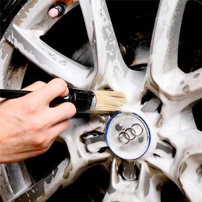 Car Detailing Brush Set, 4 PCS Soft Boars Hair Auto Interior Cleaning Detail Brushes, Perfect for Safely Cleaning Emblem Air Vent, Leather Seats, Washing Wheels, Tires, Engine Bay, Car Detailing Kit - size: boars hair