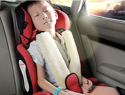 U&M 2cs/Pack High-Density Fluffy Wool Auto Seat Belt Cover for Adult Youth Kid Toddlers -Soft Warm Car, Truck, SUV, Camera Backpack Strap Shoulder Pad - color: pearl