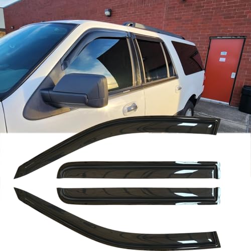 4pcs Original Shatterproof Outside Mount Style Rain Guard Side Window Wind Deflectors Dark Smoke Vent Window Visors for Ford 1997-2017 Expedition / 1998-2017 Lincoln Navigator 94233 - size: for Ford 1997-2017 Expedition
