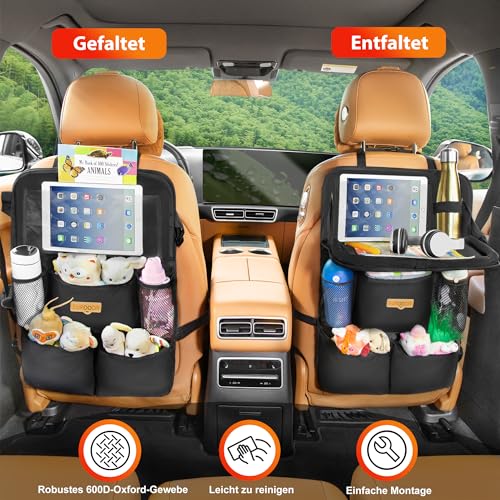 SURDOCA Backseat Car Organizer with Foldable Tray for Kids & Adults – NEW MODEL Seat Storage with Touchable Tablet Pocket, Roadtrip Essentials – Fits Most Vehicles - color: Black (2 Pack)