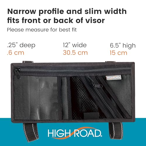 High Road Car Visor Organizer with Secure Zip Pockets, Sunglasses Holder and Clear Registration and Insurance Pocket - Heavy Duty Straps Fit Most Car, SUV and Truck Visors
