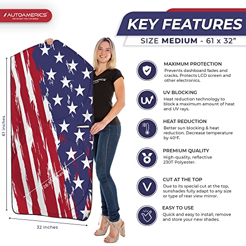 Autoamerics 1-Piece Windshield Sun Shade USA Art Flag - 2 American Design - Foldable Car Front Window Sunshade for Most Sedans SUV Truck - Blocks Max UV Rays and Keeps Your Vehicle Cool - Medium - color: USA ART FLAG-2, size: MEDIUM = 61 x 32 inches
