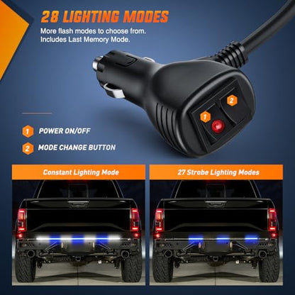 Nilight 60 Inch Truck Tailgate Strobe Light Strip Tail Emergency Bar Rear Window Warning Lamp Ultra-Bright Double Row 360 LED for Pickup Trailers Construction Vehicles Car SUV, Blue White - color: 60" Tailgte Strobe Blue White