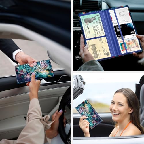 Car Registration and Insurance Holder，Colour Patterns Men Women Car License Document Registration and Insurance Card Holder - color: Mandara