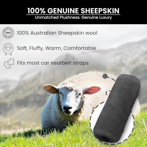 Andalus Genuine Sheepskin Car Seat Belt Cover Pad – Soft Fuzzy, Comfy Fluffy Seatbelt Covers, Shoulder Pad Neck Cushion Protector, Car Accessories for Woman, Man, Girl (Graphite, 2-Pack) - color: Graphite