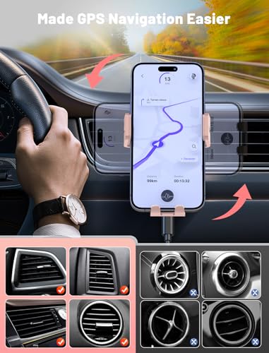 Wireless Car Charger, MOKPR Auto-Clamping Car Mount 15W/10W/7.5W Fast Charging Air Vent Car Phone Mount Compatible with iPhone 15/14/13/13 Pro/12 Pro Max/12 pro/12/11/10 Series, Samsung Galaxy Pink - color: Pink