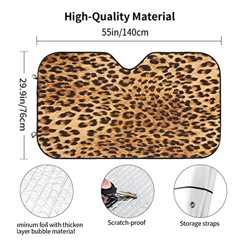 Windshield Sun Shade Cheetah Leopard Print Foldable Car Front Sunshade for Most Sedans SUV Truck Auto Sun Blocker Visor Blocks UV Rays Keeps Your Vehicle Cool-55 x 29.9 Inch - color: Leopard Print