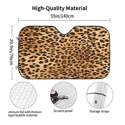 Windshield Sun Shade Cheetah Leopard Print Foldable Car Front Sunshade for Most Sedans SUV Truck Auto Sun Blocker Visor Blocks UV Rays Keeps Your Vehicle Cool-55 x 29.9 Inch - color: Leopard Print