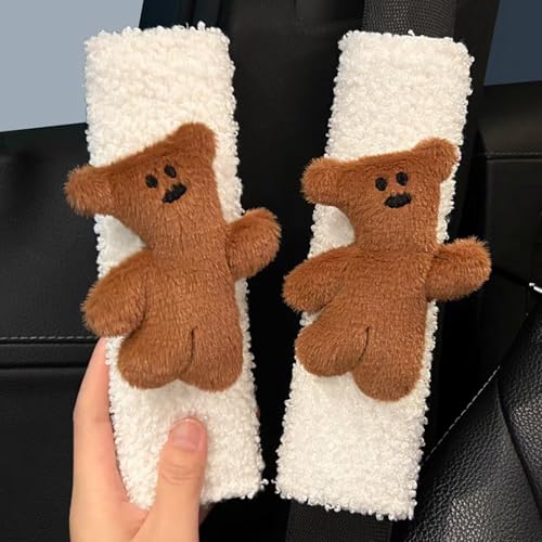2 PCS Seat Belt Cover Pad, Cute Kawaii Animal Bear Seatbelt Covers for Kids and Adults, Winter Plush Fluffy Soft Seat Belt Cover, Cartoon Seatbelt Cushion,Car Seat Strap Pads (C-Bear) - color: C-Bear