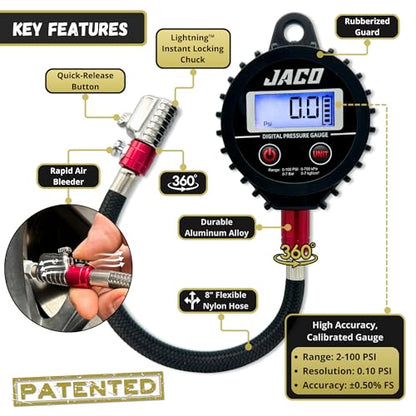 JACO ElitePro-X Digital Tire Pressure Gauge with Lightning Chuck - 100 PSI - size: 100 PSI