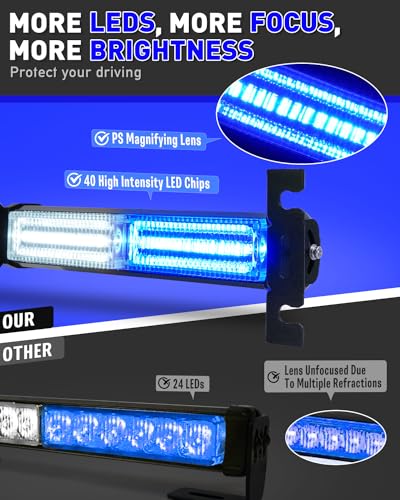 HLauto 1002L Emergency Strobe Traffic Advisor Light Bar: 40LED Dash Safety Warning Flashing Front/Rear Windshield Visor Light for Construction Vehicle, Trucks (2x10.7inch, Blue White) - color: #07 Blue/White