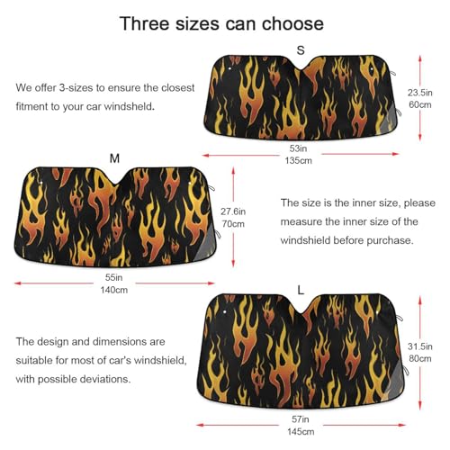 Windshield Sun Shade Yellow Orange Fire Flames Front Window Block UV Shades Visor Reflective Retractable for Car SUV Trucks - color: B008