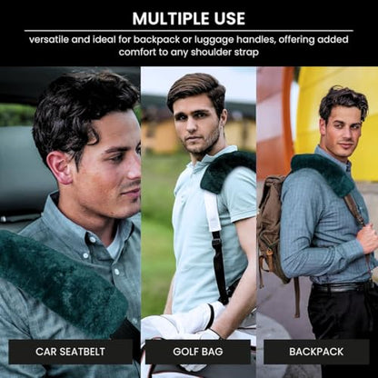 Andalus Genuine Sheepskin Car Seat Belt Cover Pad – Soft Fuzzy, Comfy Fluffy Seatbelt Covers, Shoulder Pad Neck Cushion Protector, Car Accessories for Woman, Man, Girl (Alpine Green, 2-Pack) - color: Alpine Green