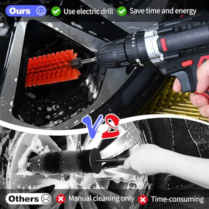 Drill Brush for Car Wheel and Bottle, Highly Dense and Durable Car Cleaning Brush for Wheels, Rims, Engines, Exhaust, Bottle - color: 1 Pack Red