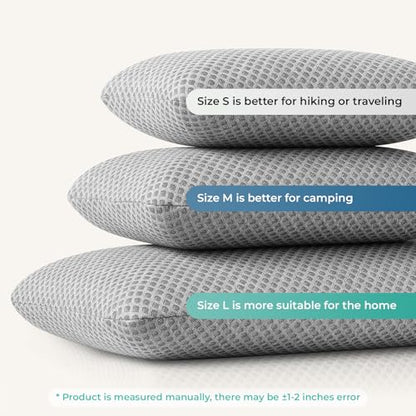 Travel Pillow Memory Foam Pillows, Camping Pillow-Compressible Medium Firm, Breathable Cover, Ideal Backpacking Hiking, Bed Pillows, Airplane and Car (Light Grey, L) - color: Light Grey, size: L-23.6*15.7in