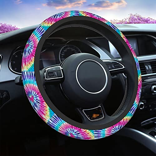 Swono Tie Dye Car Steering Wheel Cover Universal 15 Inch with Grip Contours Spiral Tie Dye Pattern Background Neoprene Auto for Men and Women Non-Slip Breathable Soft - color: multi-061