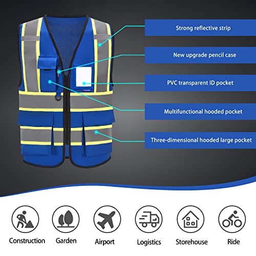 AYKRM Custom Logo Personalised Printed High Visibility Reflective 2 two tone work construction Safety Vest - color: Blue, size: X-Small