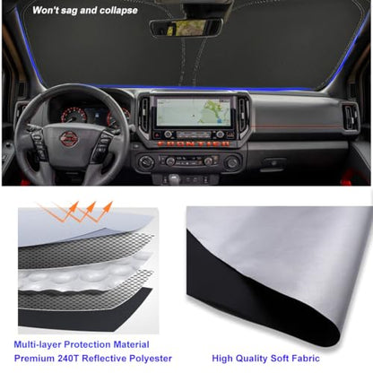 Windshield Sun Shade for Nissan Frontier 2006-2021 Front Window Sun Visor Protector Nissan Frontier Accessories Foldable Sunshade Blocks UV Rays Keeps Your Car Cooler - size: for Frontier 2006-2021