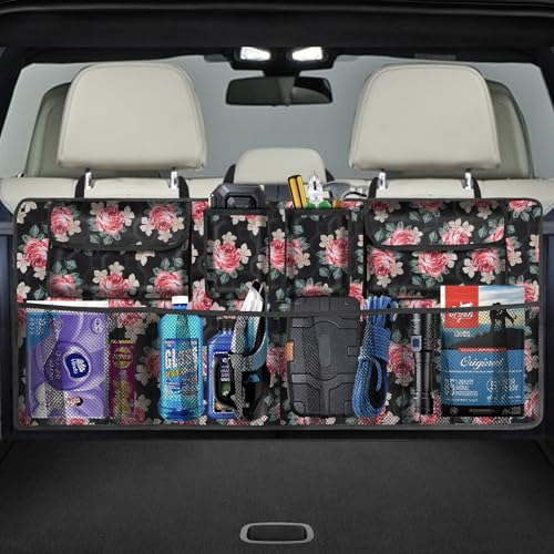Car Trunk Organizer, Super Capacity Backseat Car Organizer for SUV/Truck/MPV(42"*18"), Hanging Car Storage Organizer with 8 Pocekts, Car Accessories for Women and Men- Floral - color: Floral