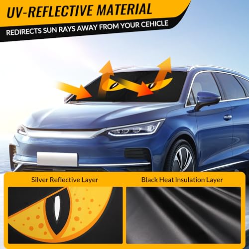 Car Windshield Sun Shade - Reflector Sunshade Offers Ultimate Protection for Car Interior, Cool Reflective Sun Blocker Fits Small Sedans, Mini SUVs - color: Black