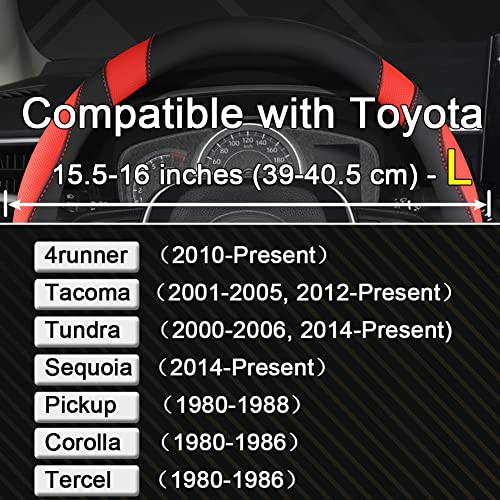 West Llama Customized Auto Car Steering Wheel Cover for Toyota Tacoma,4Runner,Tundra,Sequoia,15.5-16 inch (Black+Red-Large Size) - color: A-Black+Red, size: Large size (15 ½''-16'')