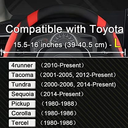 West Llama Customized Auto Car Steering Wheel Cover for Toyota Tacoma,4Runner,Tundra,Sequoia,15.5-16 inch (Black+Red-Large Size) - color: A-Black+Red, size: Large size (15 ½''-16'')
