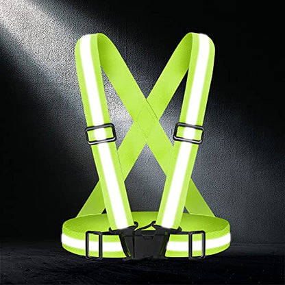 High Visibility Reflective Vest Safety Vest Running Reflective Gear Adjustable Reflective Vest for Walking,Jogging,Hiking,Night Cycling - color: Fluorescent Yellow