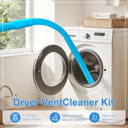 Upgraded Dryer Vent Cleaner: Universal Vacuum Hose Kit Attachment for Lint Removal Fits All Vacuums Cleaner Dryer Cleaning Tools for Clogged Ducts (Blue) - color: Blue