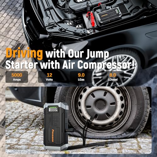 5000A Jump Starter with Air Compressor, Battery Jumper Starter car Battery Jump Starter povasee Portable Jump Starter (Up 9L Gas/8L Diesel Engine - style: With Air Compressor