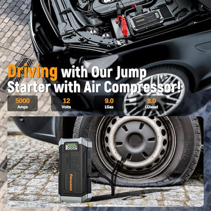 5000A Jump Starter with Air Compressor, Battery Jumper Starter car Battery Jump Starter povasee Portable Jump Starter (Up 9L Gas/8L Diesel Engine - style: With Air Compressor