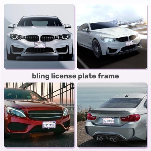 QUANQIUFEI 2 Pack Bling License Plate Frames, Sparkly Rhinestone Diamond Car License Plate Cover for Women, Stainless Steel Car Accessories with Glitter Crystal Caps (Tanzanite) - color: Tanzanite