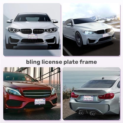 QUANQIUFEI 2 Pack Bling License Plate Frames, Sparkly Rhinestone Diamond Car License Plate Cover for Women, Stainless Steel Car Accessories with Glitter Crystal Caps (Tanzanite) - color: Tanzanite