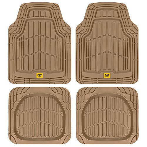 Cat® ToughRide™ Heavy-Duty 3 Piece Rubber All Season Floor Mats for Car Truck Van SUV, Black - Premium Trim to Fit Cars Floor Mat, All Weather Deep Dish Automotive Floor Mats, Total Dirt Protection - color: Beige Classic