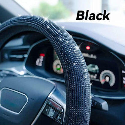 Bling Steering Wheel Cover, Rhinestone Steering Wheel Cover with Crystal Diamond for Women, Sparkling Car Wheel Protector Universal Fit 14-15 inches - Black - color: black