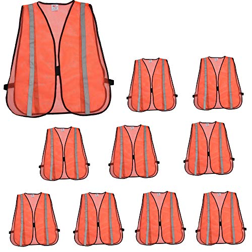 zojo High Visibility Safety Vests,Adjustable Size,Lightweight, Wholesale Reflective Vest for Outdoor Works, Cycling - color: 10pcs-neon Orange, size: One Size